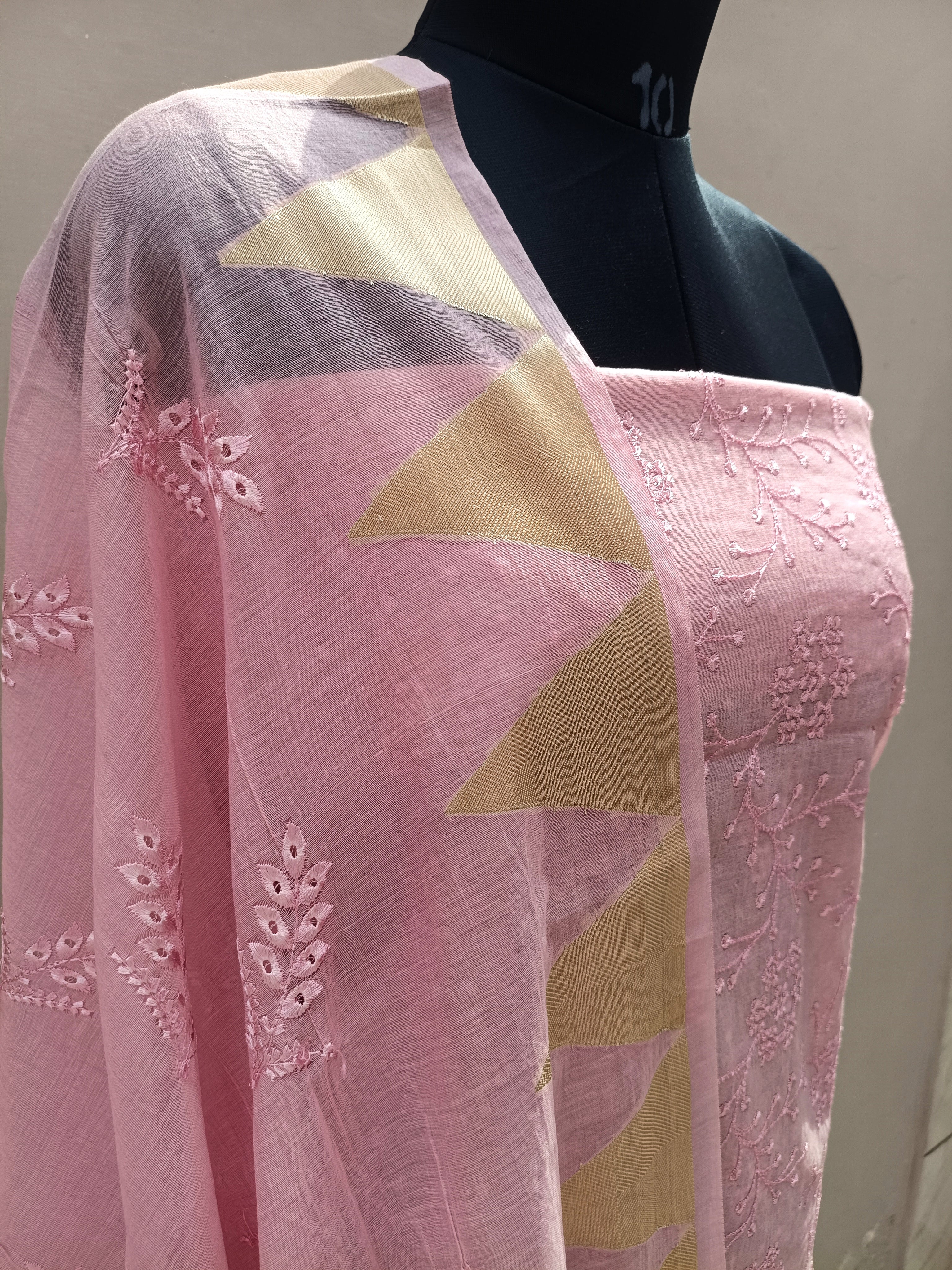Baby Pink Shade Chikankari Work Mul Silk Suit Set