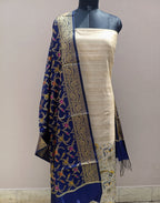 Beige with Blue Shade Matka Linen Silk Suit Set