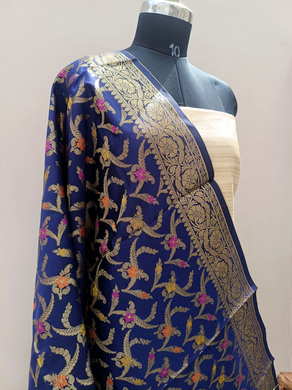 Beige with Blue Shade Matka Linen Silk Suit Set