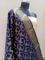Beige with Blue Shade Matka Linen Silk Suit Set
