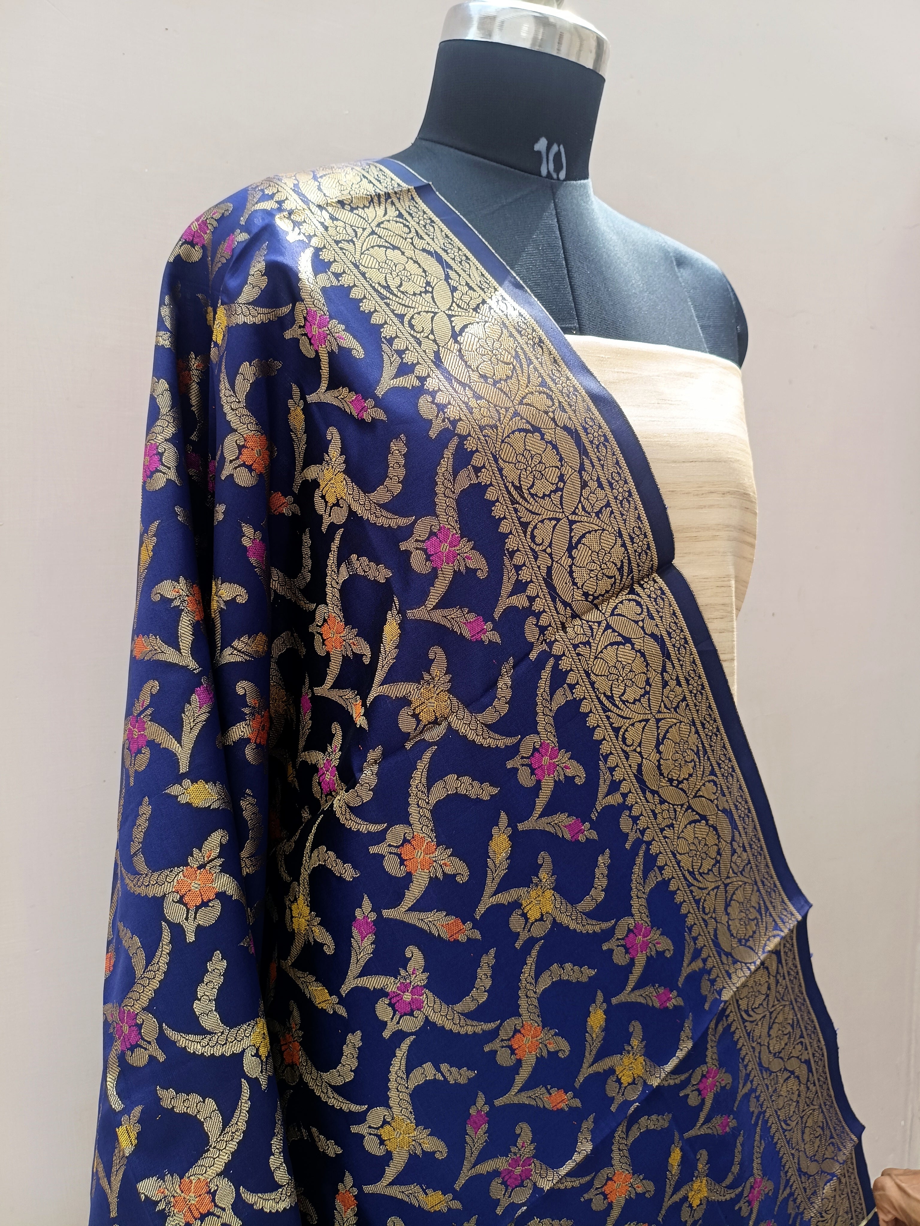 Beige with Blue Shade Matka Linen Silk Suit Set