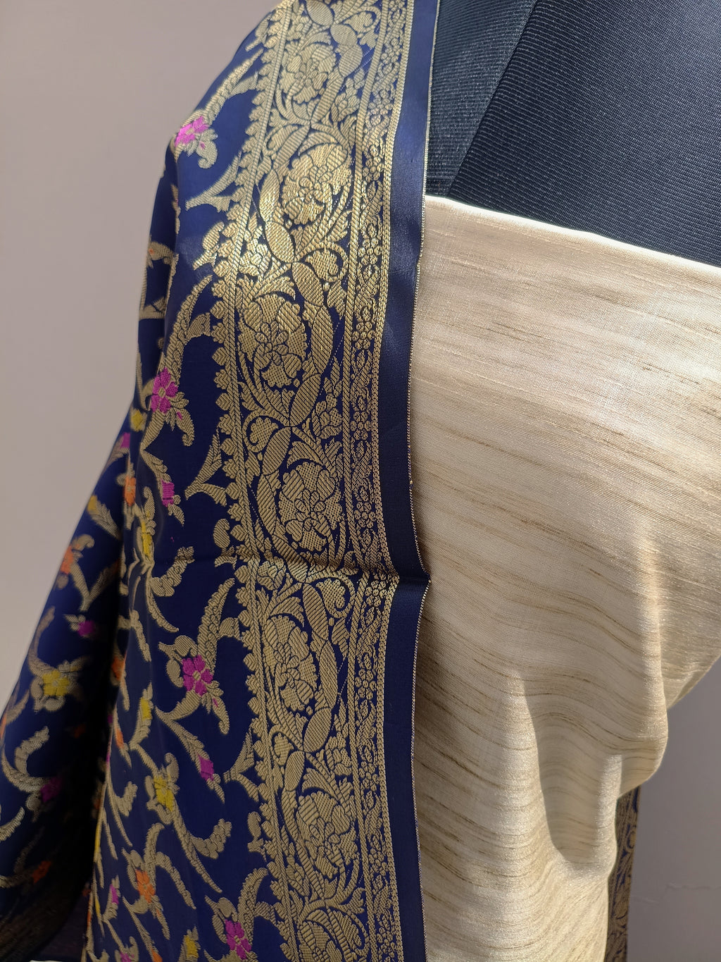 Beige with Blue Shade Matka Linen Silk Suit Set