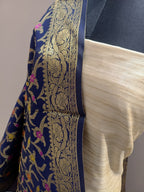 Beige with Blue Shade Matka Linen Silk Suit Set