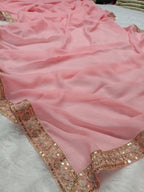 Baby Pink Shade Khaddi Chiffon Zardozi Lace Banarasi