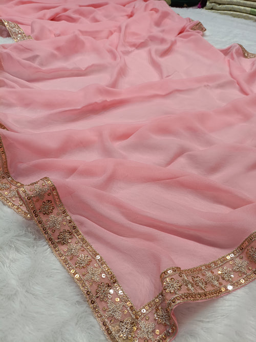Baby Pink Shade Khaddi Chiffon Zardozi Lace Banarasi
