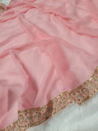 Baby Pink Shade Khaddi Chiffon Zardozi Lace Banarasi
