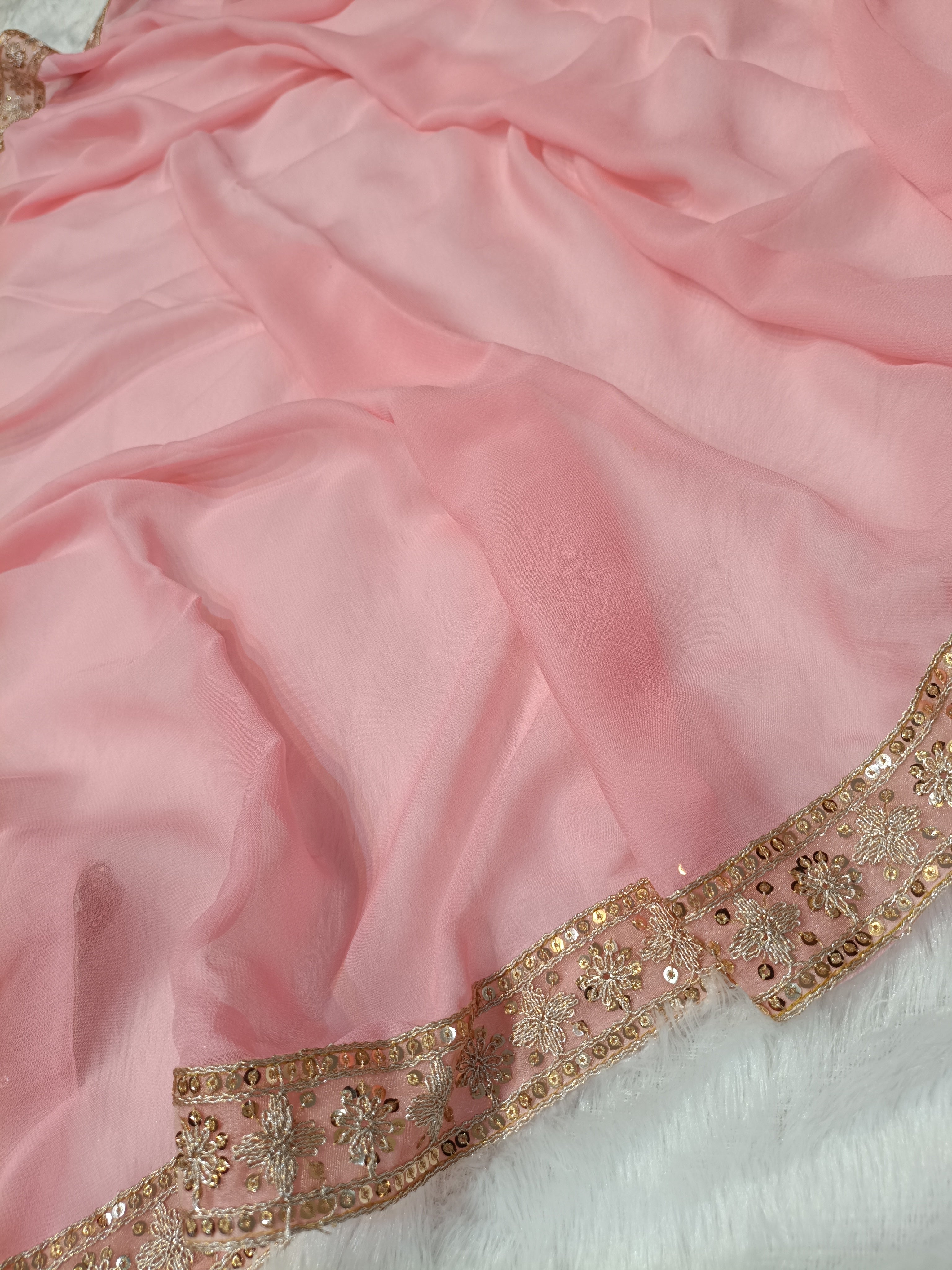 Baby Pink Shade Khaddi Chiffon Zardozi Lace Banarasi