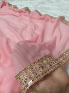 Baby Pink Shade Khaddi Chiffon Zardozi Lace Banarasi