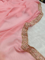 Baby Pink Shade Khaddi Chiffon Zardozi Lace Banarasi
