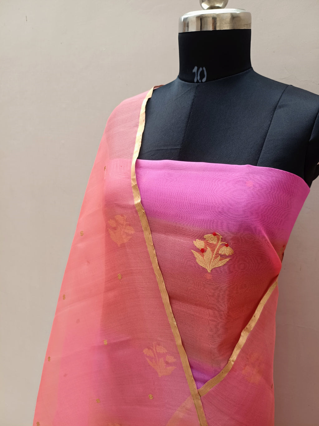 Peach Pink Shade Pure Reshmi Organza Silk Suit Set