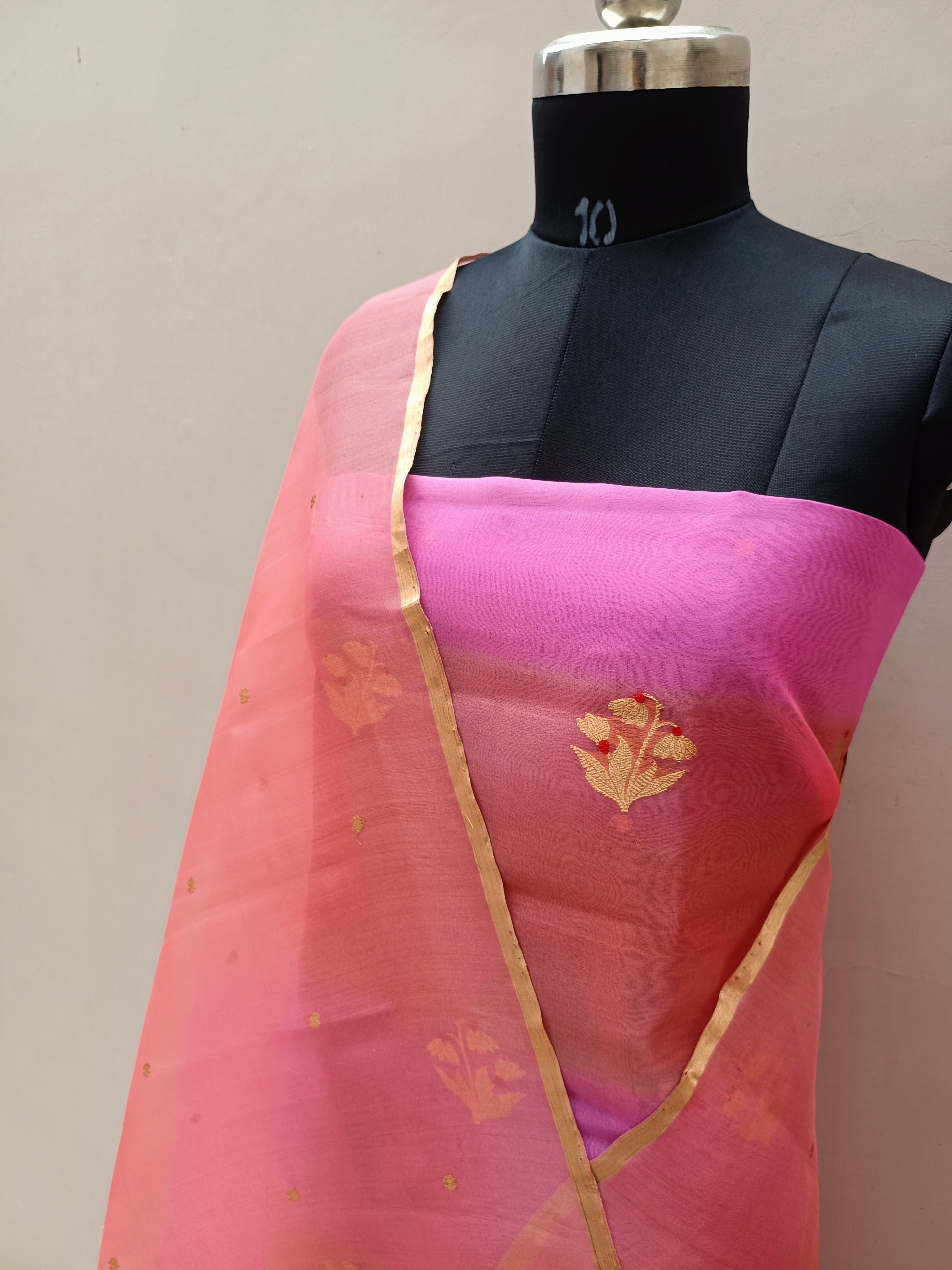 Peach Pink Shade Pure Reshmi Organza Silk Suit Set