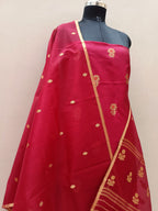 Cherry Red Shade Handwoven Raw Kataan Silk Suit Set
