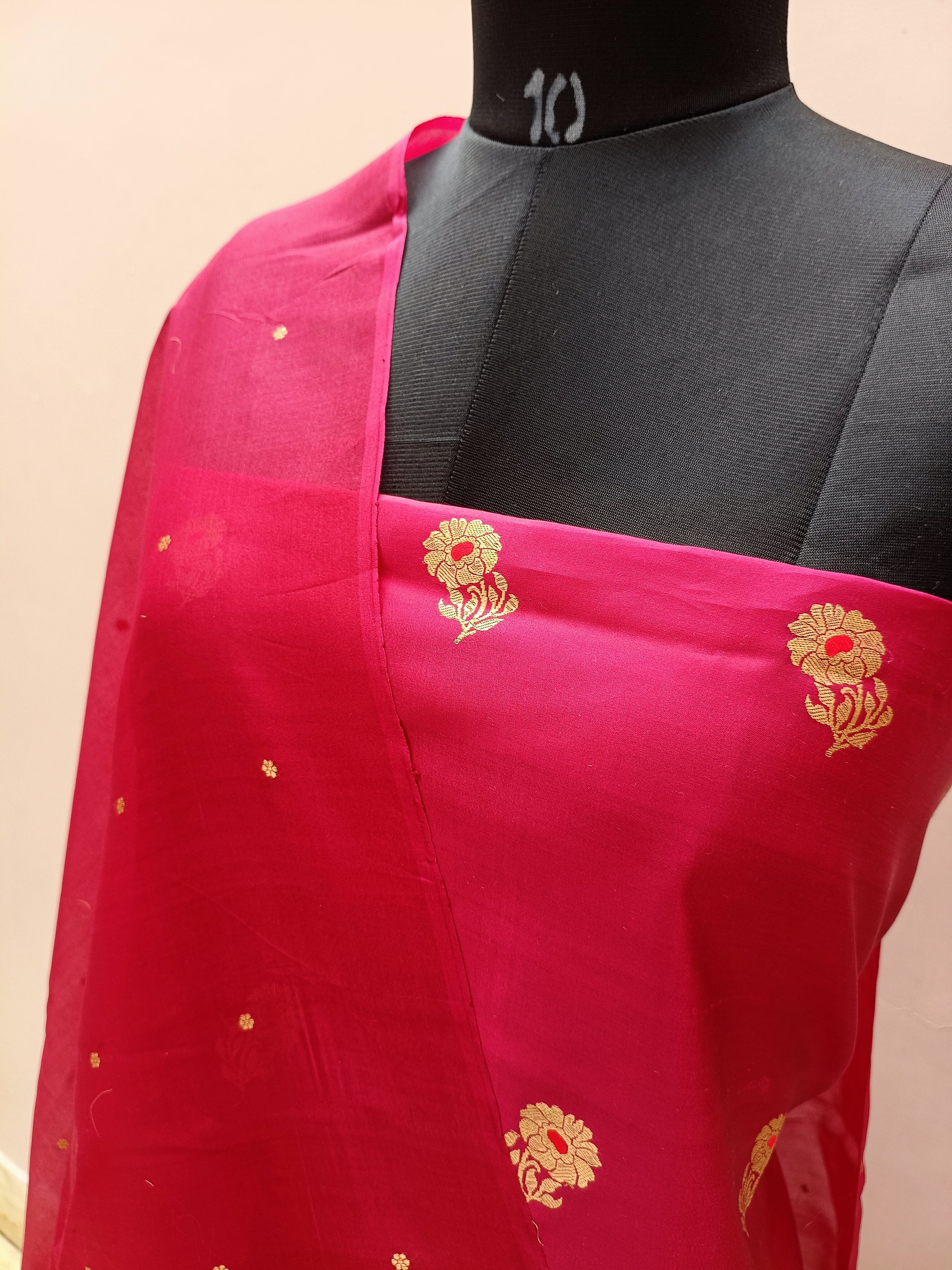 Cherry Red Shade Handwoven Raw Kataan Silk Suit Set