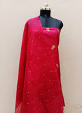 Cherry Red Shade Handwoven Raw Kataan Silk Suit Set
