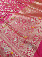 Hot Pink Shade Handwoven Kataan Silk Meenakari Jangla