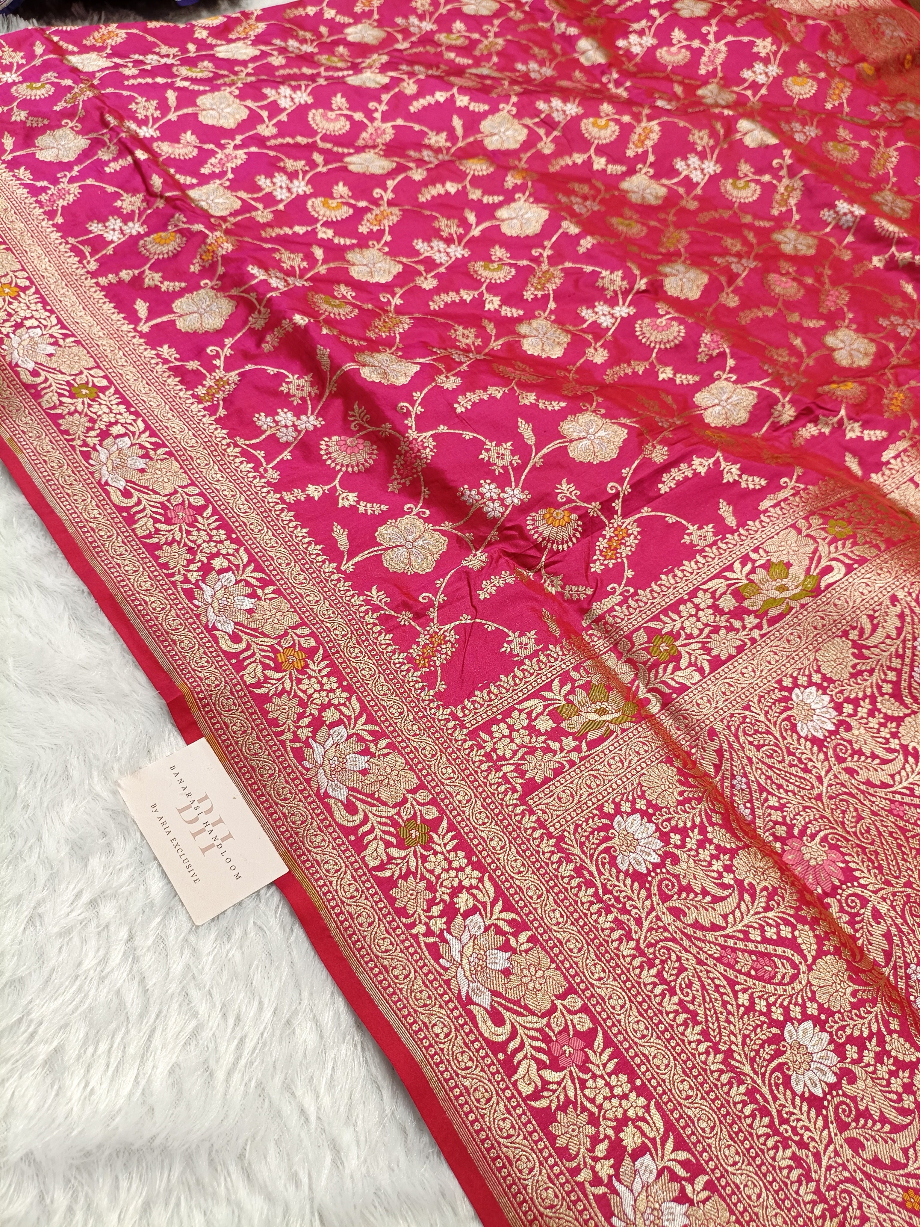 Hot Pink Shade Handwoven Kataan Silk Meenakari Jangla