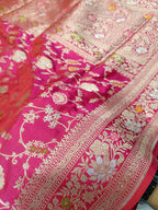 Hot Pink Shade Handwoven Kataan Silk Meenakari Jangla