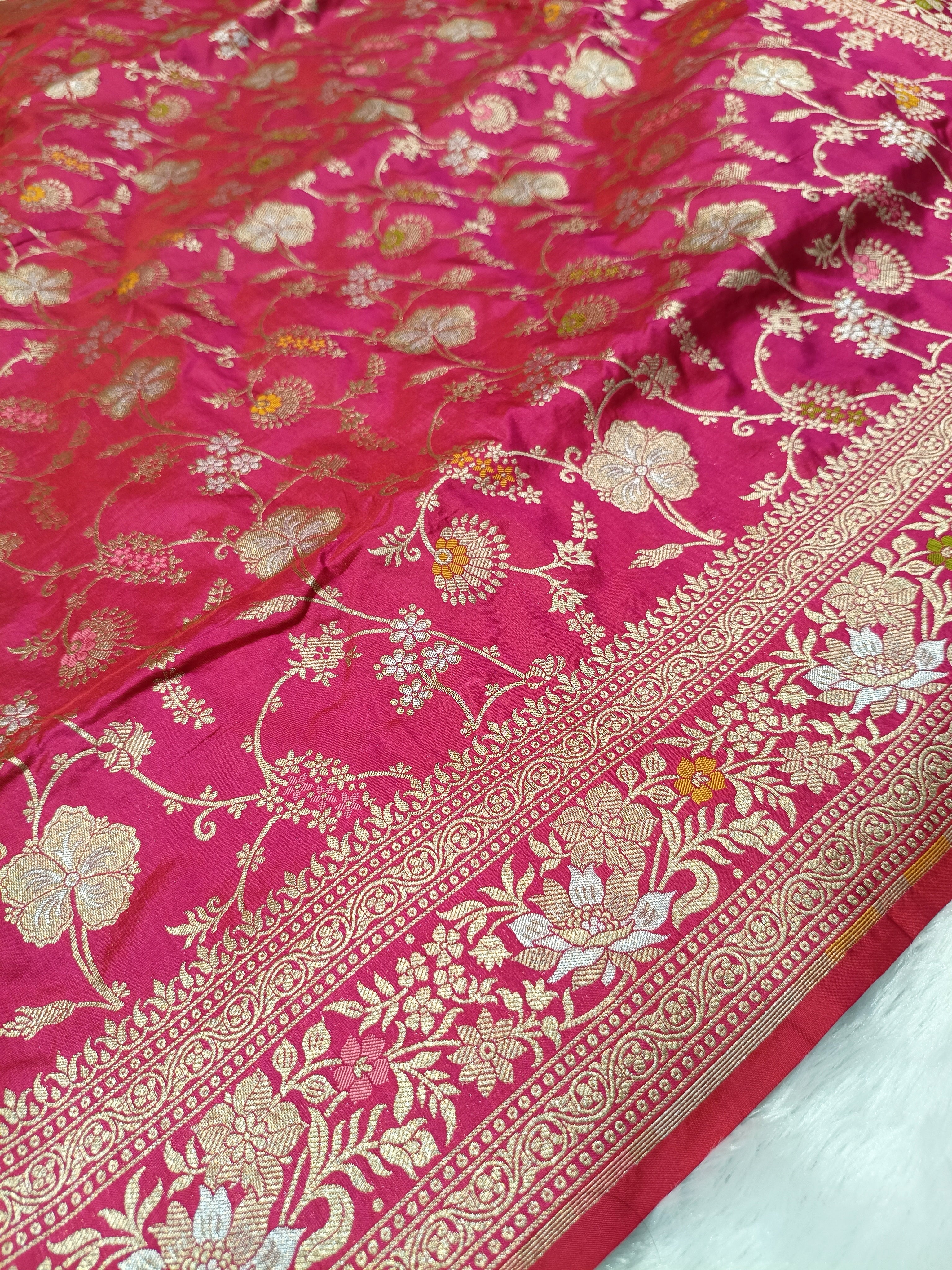 Hot Pink Shade Handwoven Kataan Silk Meenakari Jangla