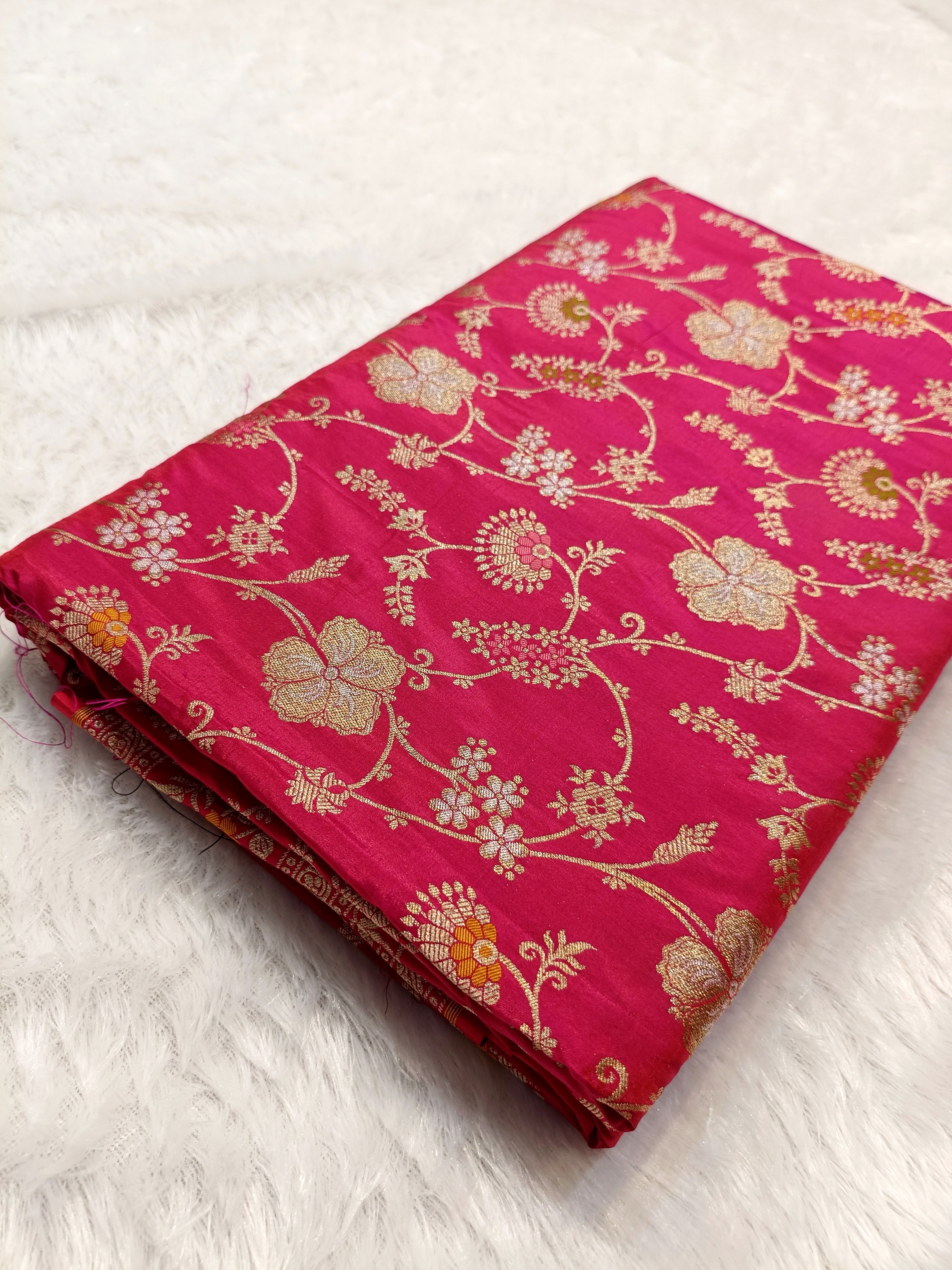 Hot Pink Shade Handwoven Kataan Silk Meenakari Jangla