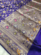 Royal Blue Shade Handwoven Kataan Silk Meenakari Jangla