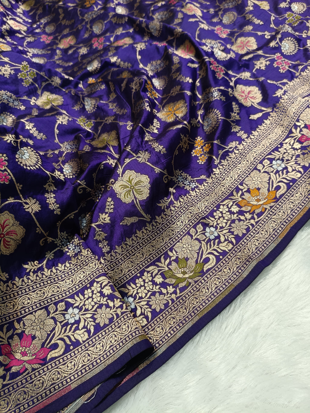Royal Blue Shade Handwoven Kataan Silk Meenakari Jangla