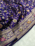 Royal Blue Shade Handwoven Kataan Silk Meenakari Jangla