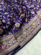 Royal Blue Shade Handwoven Kataan Silk Meenakari Jangla