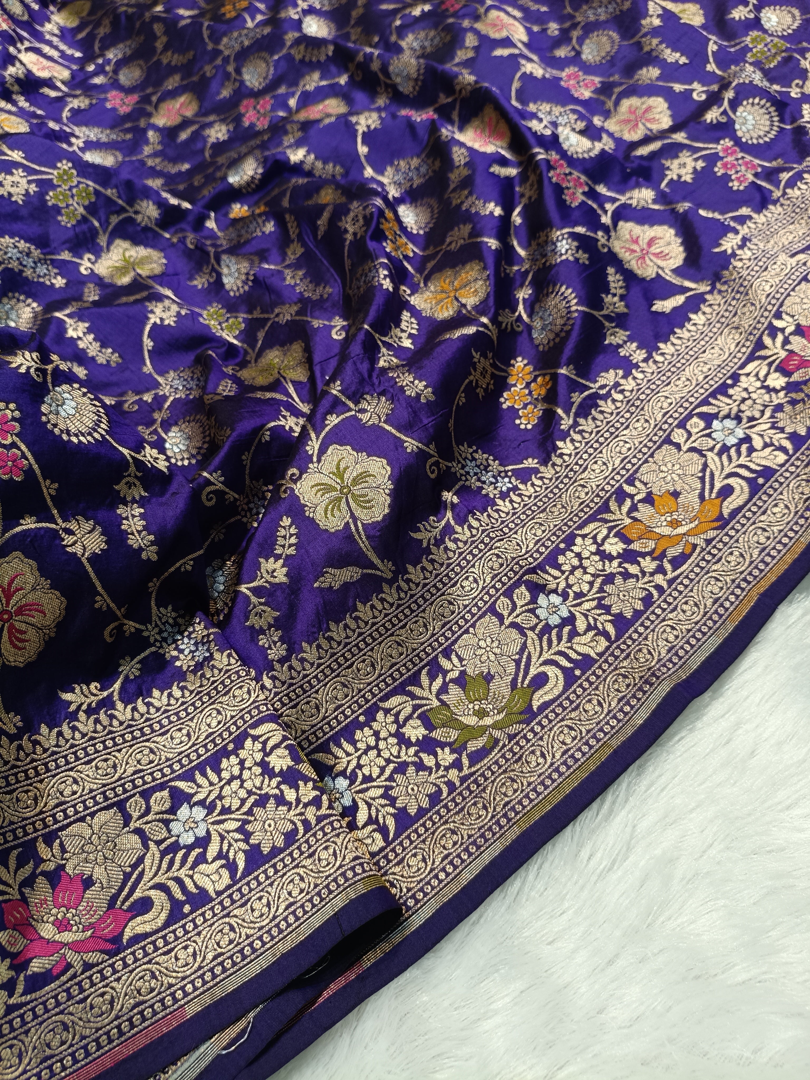 Royal Blue Shade Handwoven Kataan Silk Meenakari Jangla