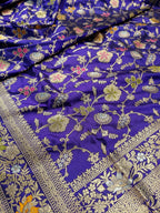 Royal Blue Shade Handwoven Kataan Silk Meenakari Jangla