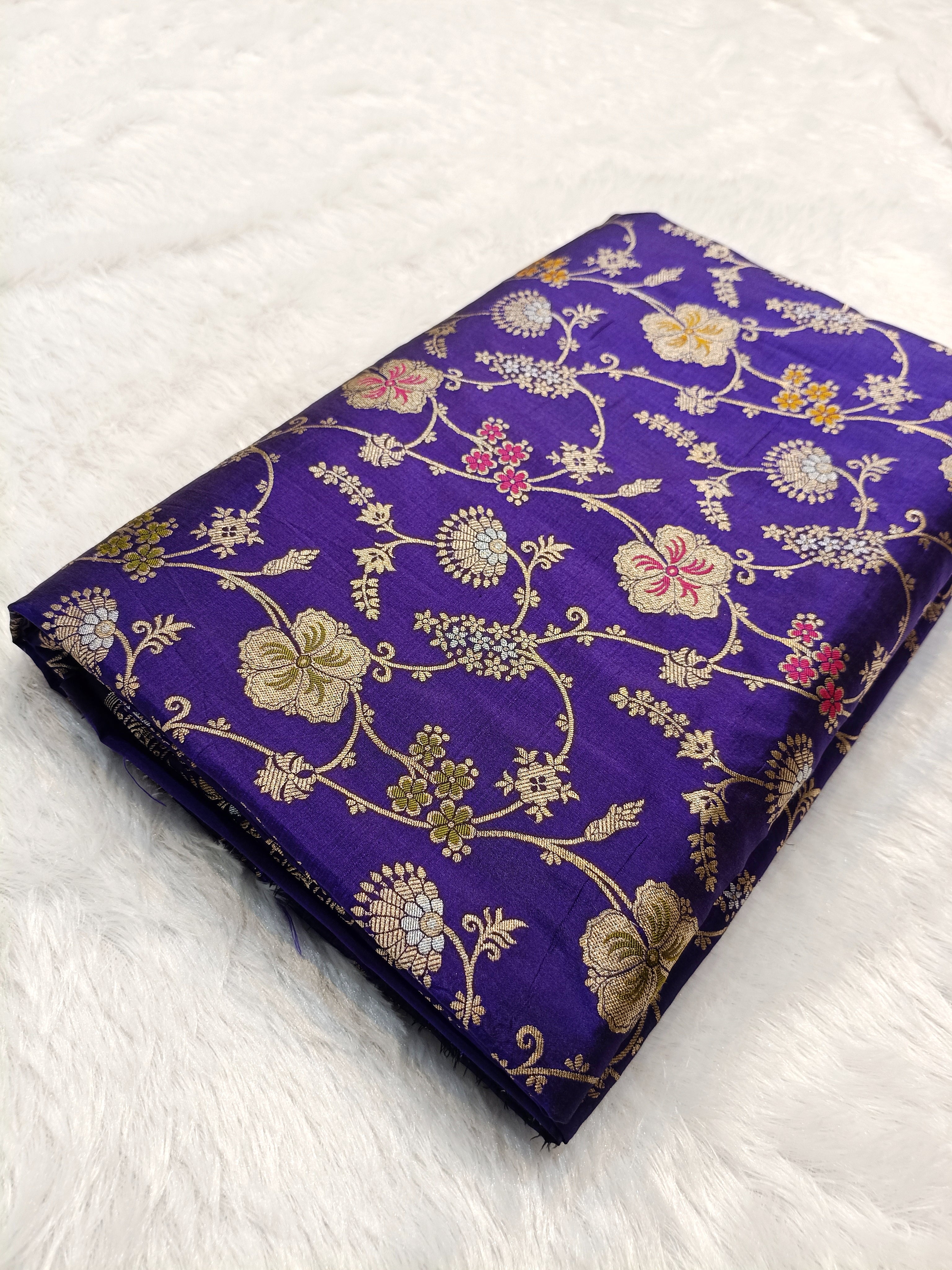 Royal Blue Shade Handwoven Kataan Silk Meenakari Jangla