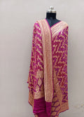 Rani Pink Shade Handwoven Khaddi Chiffon Bandhani Dupatta