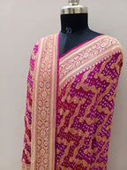 Rani Pink Shade Handwoven Khaddi Chiffon Bandhani Dupatta