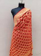 Red Shade Handwoven Khaddi Chiffon Bandhani Dupatta