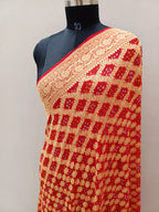 Red Shade Handwoven Khaddi Chiffon Bandhani Dupatta
