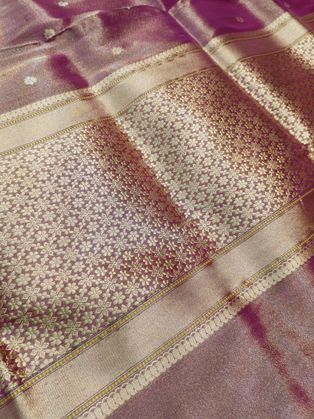 Purple Gold Handwoven Kataan Ektara Tissue Banarasi