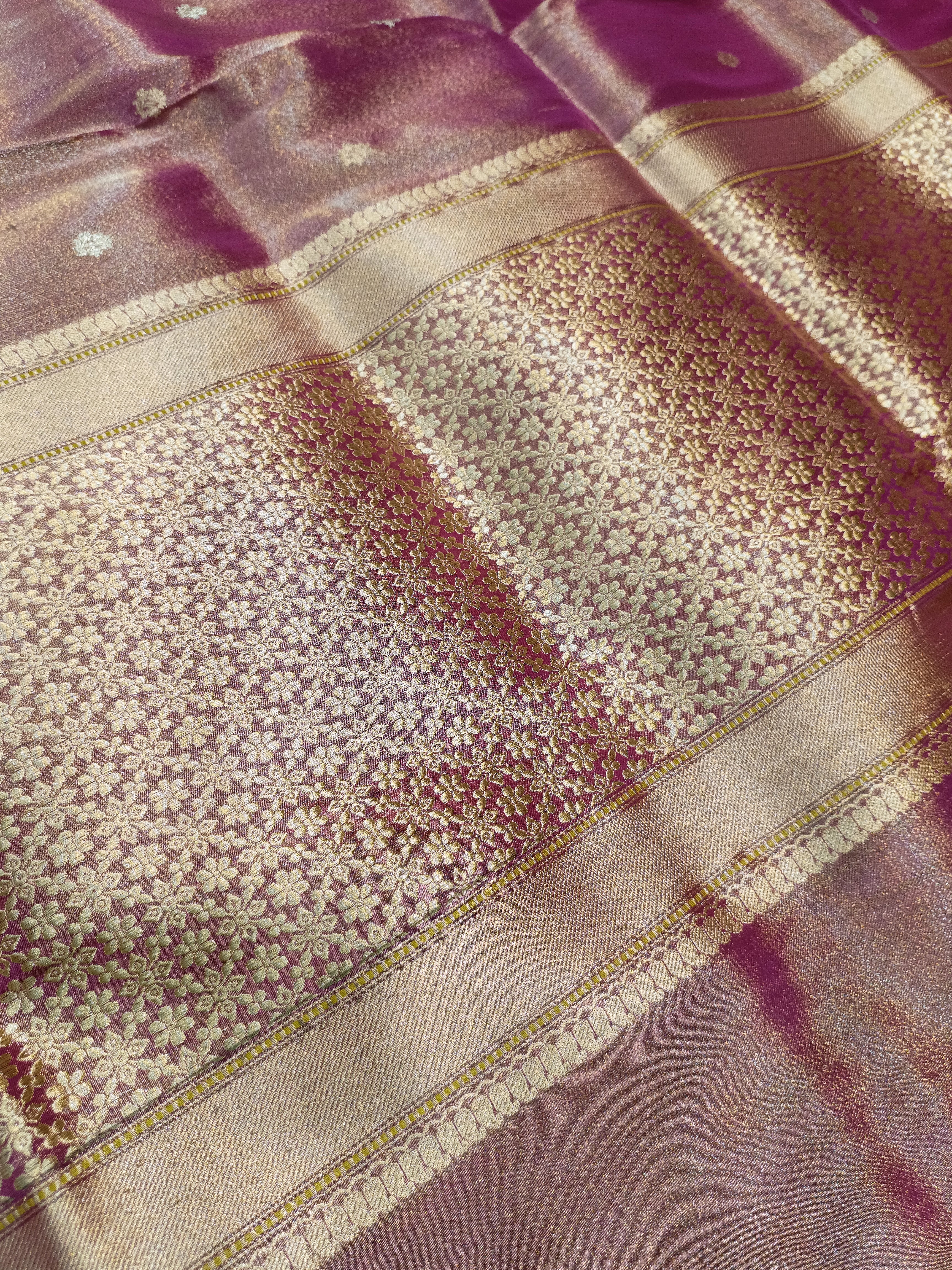 Purple Gold Handwoven Kataan Ektara Tissue Banarasi