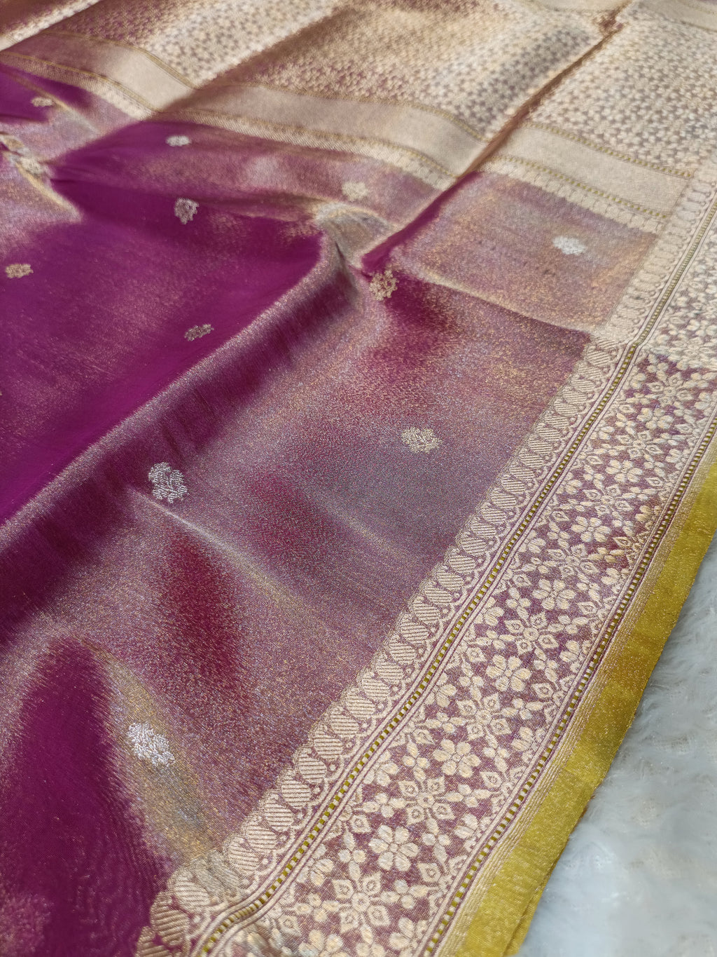 Purple Gold Handwoven Kataan Ektara Tissue Banarasi
