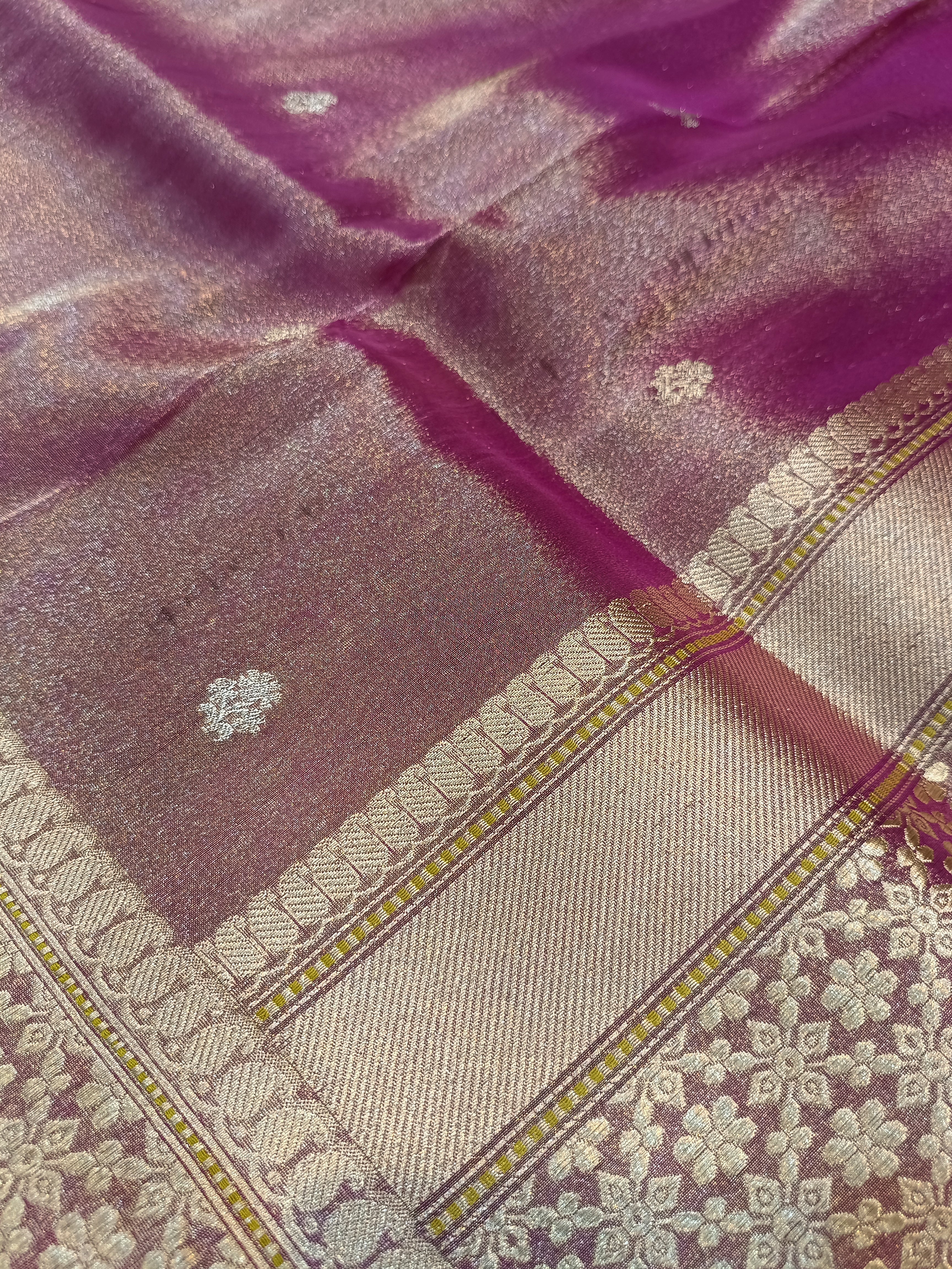 Purple Gold Handwoven Kataan Ektara Tissue Banarasi