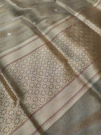 Ivory Shade Handwoven Kataan Ektara Tissue Banarasi