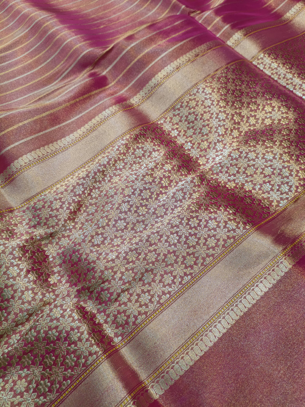 Reddish Gold Handwoven Kataan Ektara Tissue Banarasi