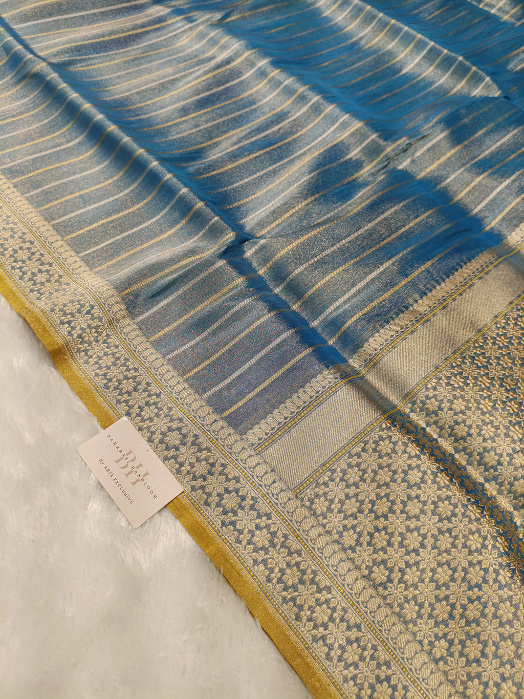 Firozi Blue Shade Handwoven Kataan  Ektara Tissue Banarasi