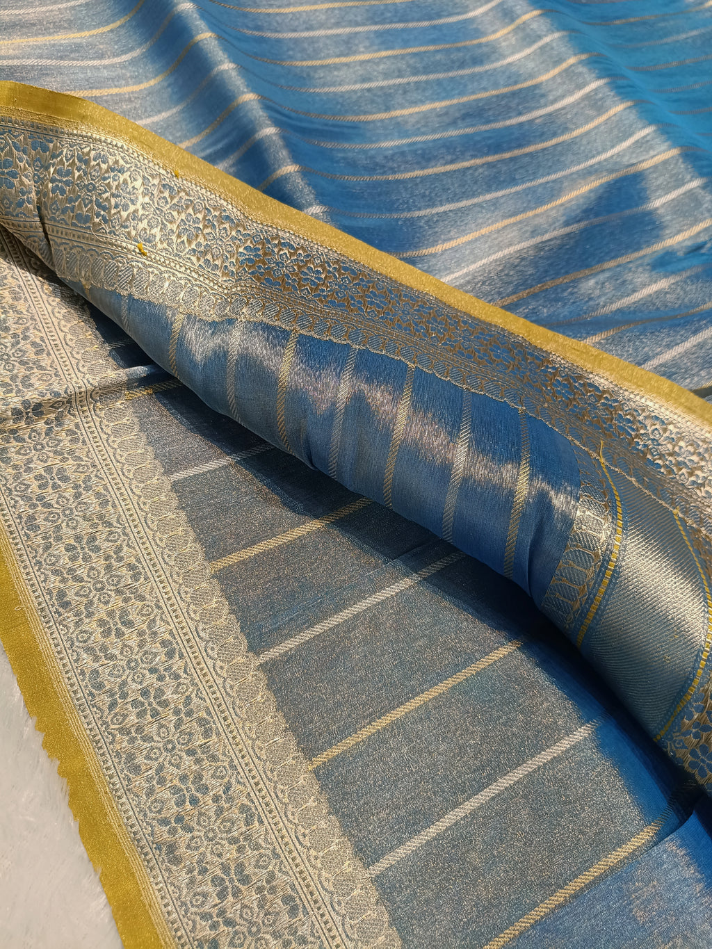 Firozi Blue Shade Handwoven Kataan  Ektara Tissue Banarasi