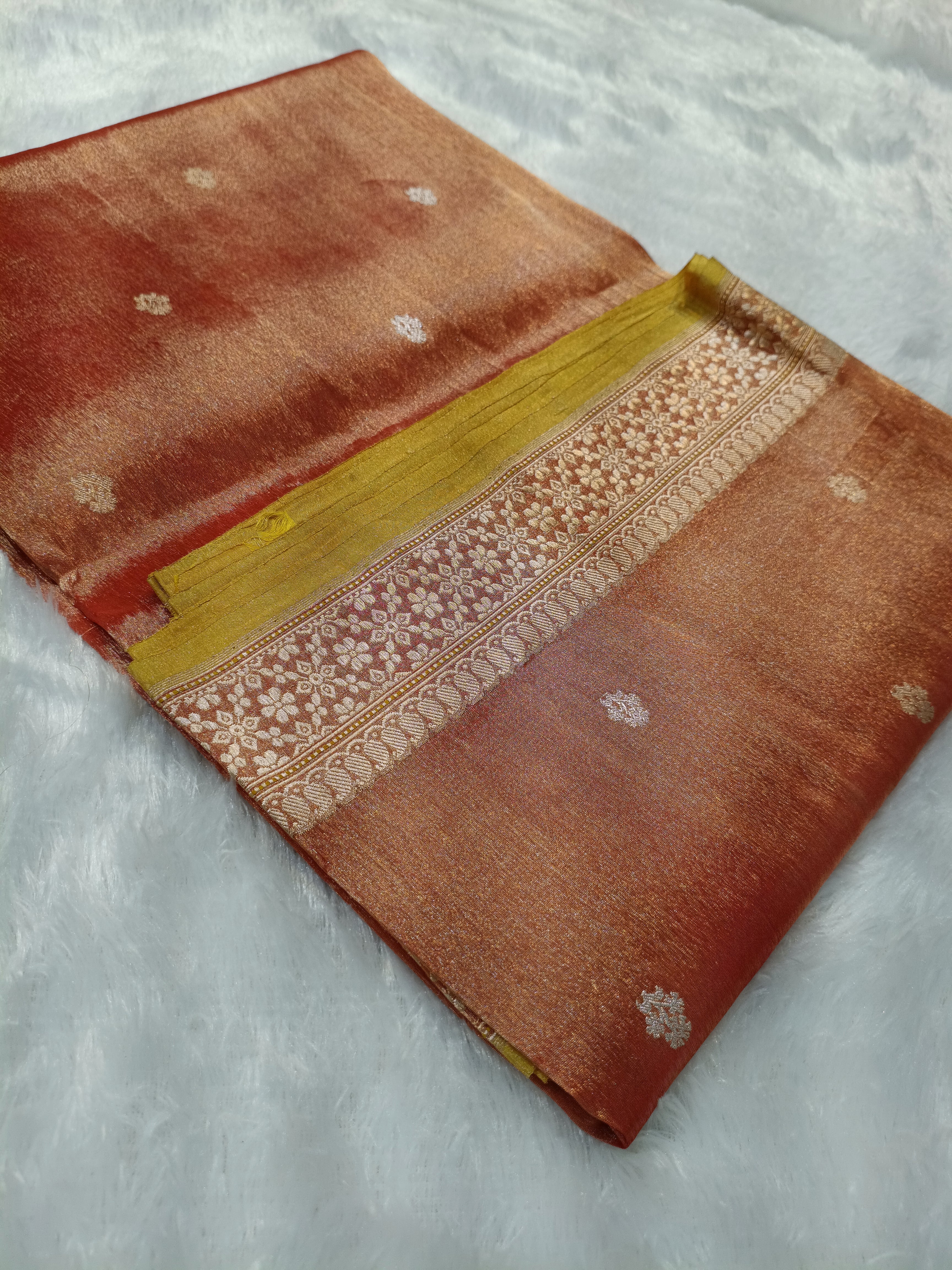 Mustard Gold Handwoven Kataan Ektara Tissue Banarasi