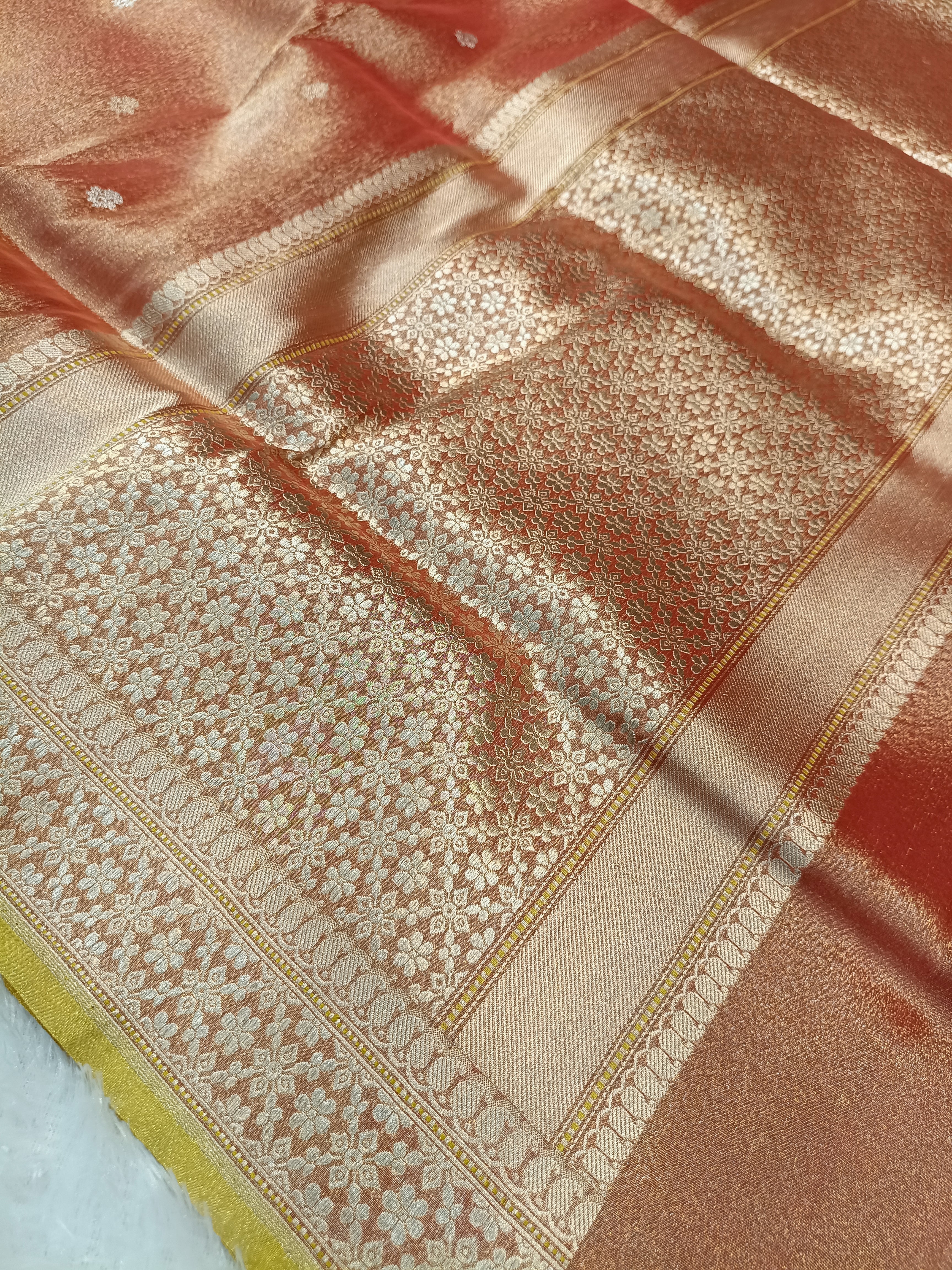 Mustard Gold Handwoven Kataan Ektara Tissue Banarasi