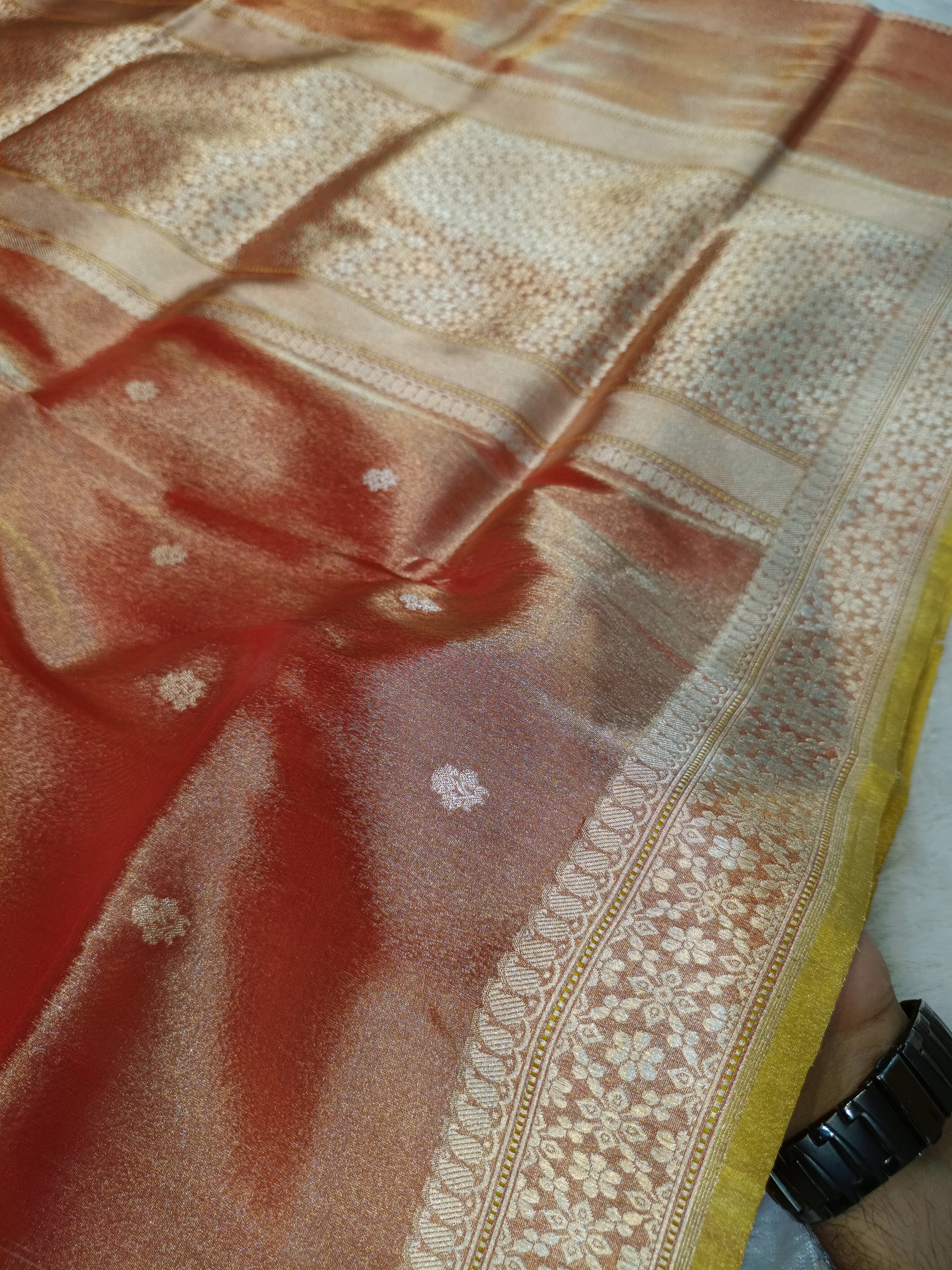 Mustard Gold Handwoven Kataan Ektara Tissue Banarasi