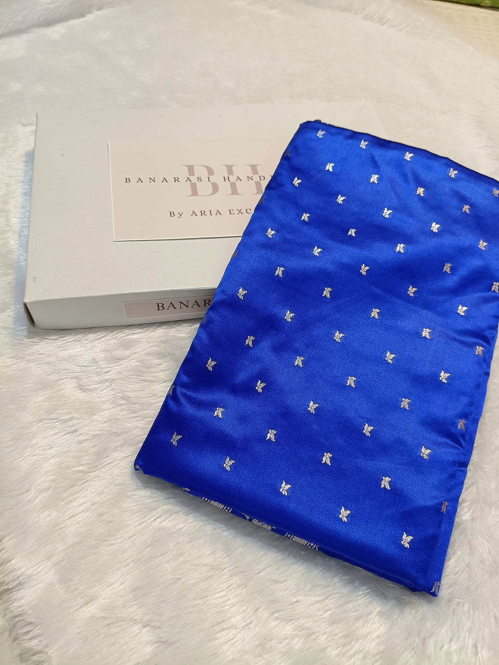 Royal Blue Shade Handwoven Kataan Mashru Silk Saree