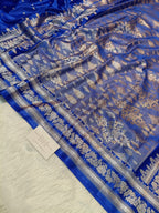 Royal Blue Shade Handwoven Kataan Mashru Silk Saree