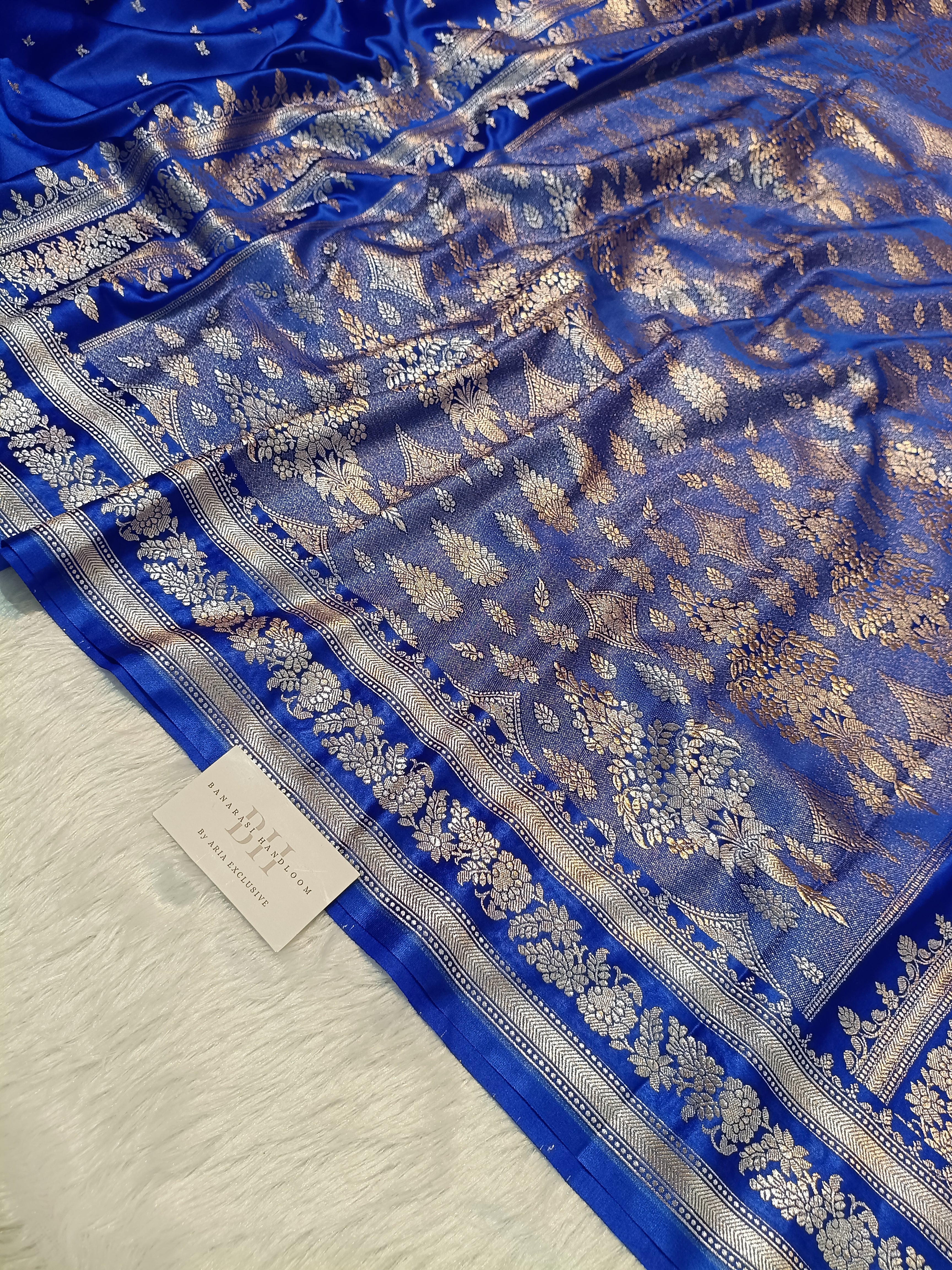 Royal Blue Shade Handwoven Kataan Mashru Silk Saree