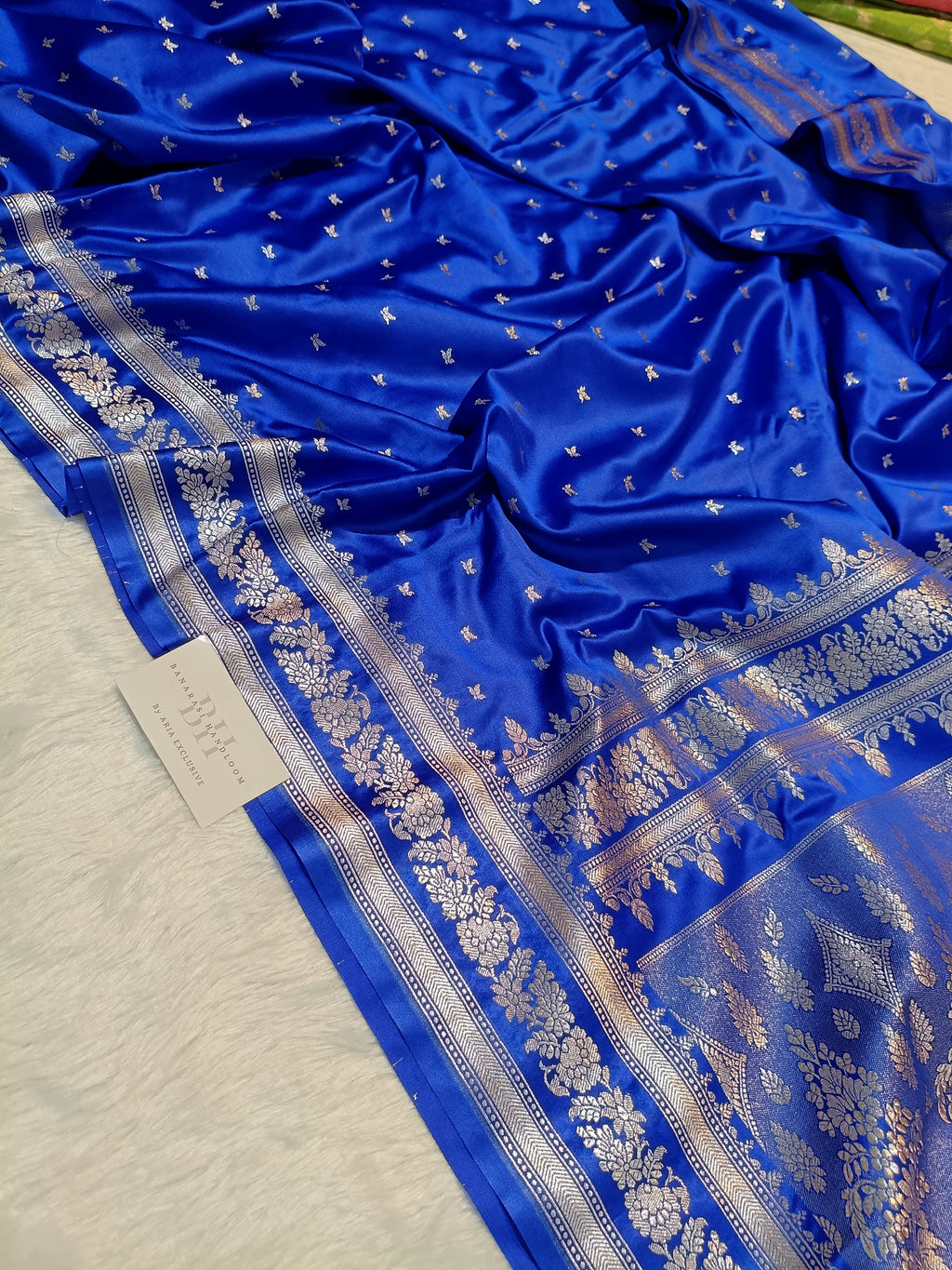 Royal Blue Shade Handwoven Kataan Mashru Silk Saree