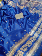 Royal Blue Shade Handwoven Kataan Mashru Silk Saree